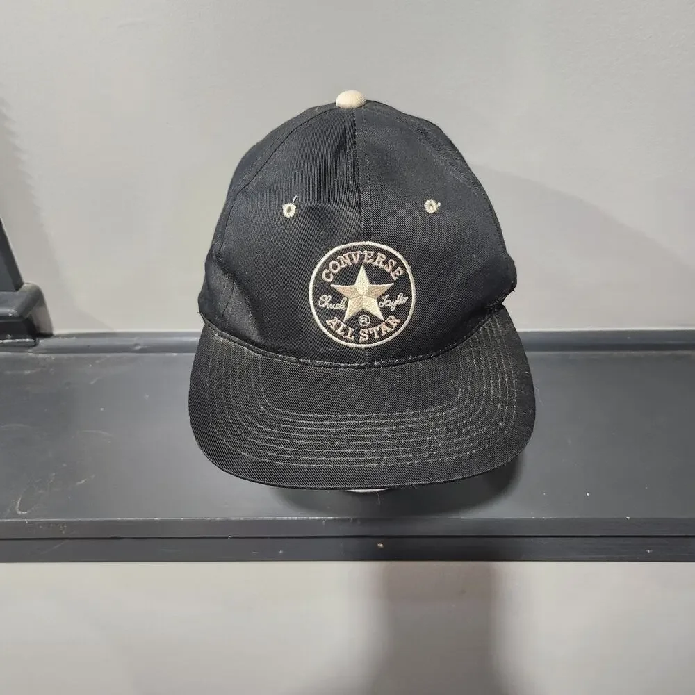 VTG Y2K 2000s Converse All Star Chuck Taylor Black Adjustable Strapback‎ Hat Cap